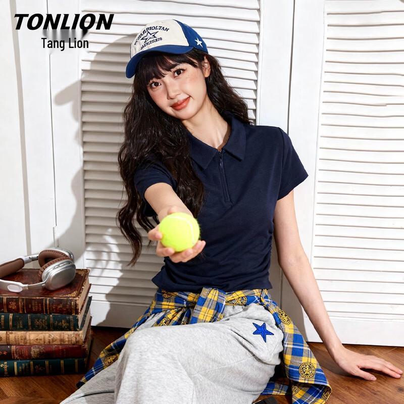 TonLion Women s Slim Fit Polo Neck Half-Zip Short Sleeve T-Shirt S
