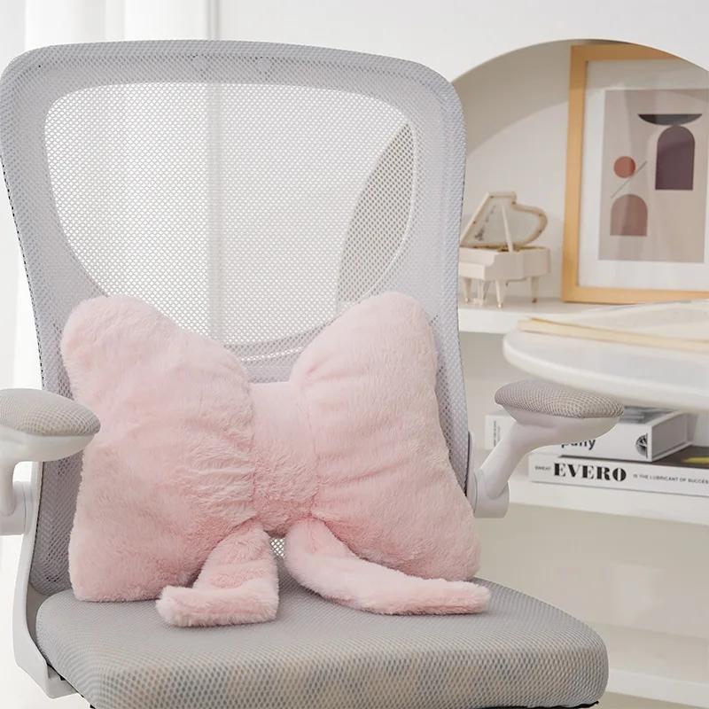 Simple Bow Pink Sofa Pillow Office Desk Chair Soft and Comfortable Waist Support Master Bedroom Bedside Decoration