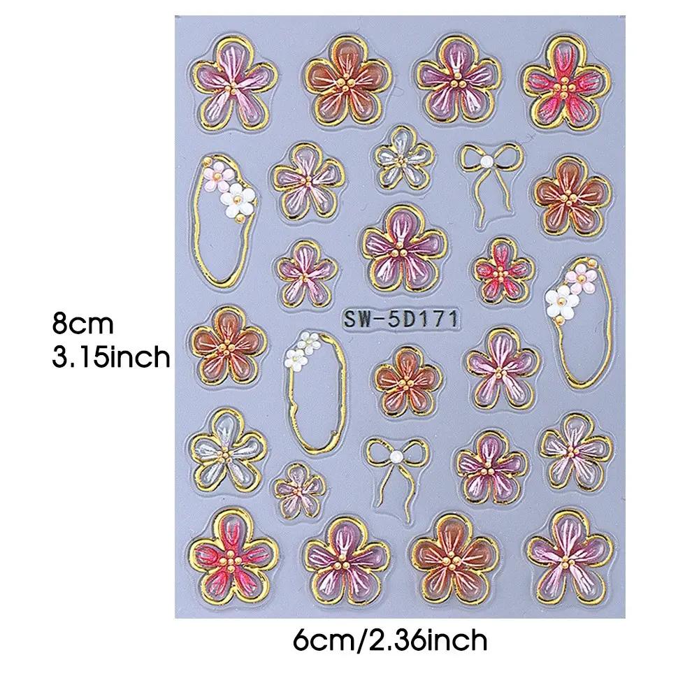 

2pcs Floral Nail Art Stickers with Decor, Nail Art Sheet, Nail Adhesive Stickers, 3D Gold Leaf Design, Elegant Hand Beauty.