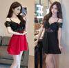 Nightclub Sexy Lace Splicing Perspective Suspender Dress Design Sense Temperament Waist Thin Big Swing Skirt