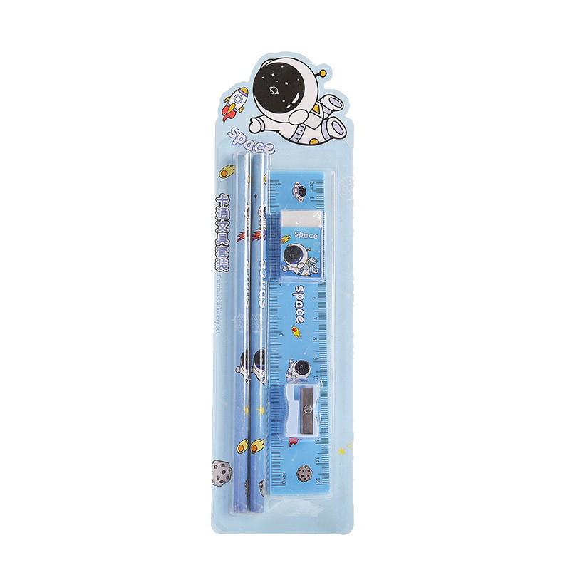 Cartoon Pencil Set: 5-Piece School Reward with Ruler, Eraser, Pencil, & Sharpener