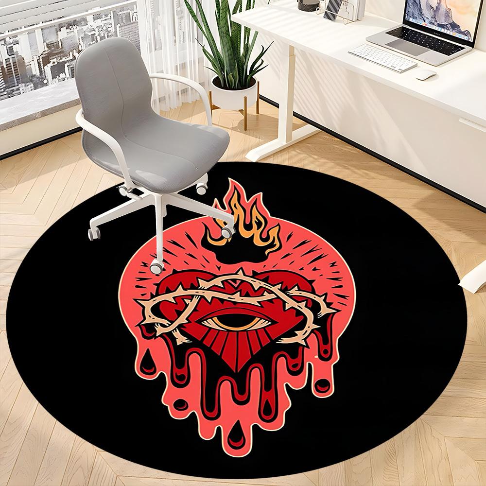 1pc Heart Flame Office Round Area Rug,  Mat Suitable For Office, Under Office Chairs Bedroom Living Room Home Decor, Room Deco
