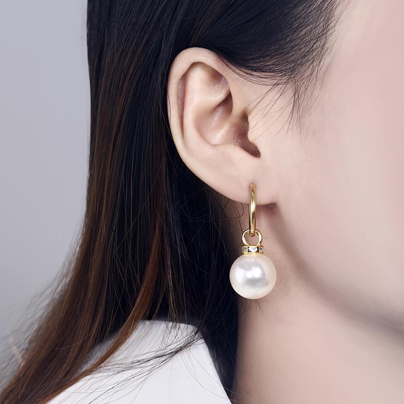 Trendy Stainless Steel Hoop Earrings For Women Big Pearl Round Gold Silver Color Earrings Wrap Rhinestone Crystal Jewelry Bijoux