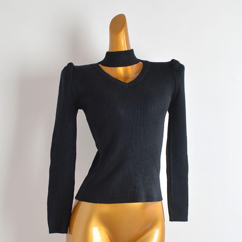 Fall and Winter New Arrival Pure Color Halter Sexy Cutout Knitwear Women's Clothing Slim Fit Slimming Long Sleeves Bottoming Shirt Tops