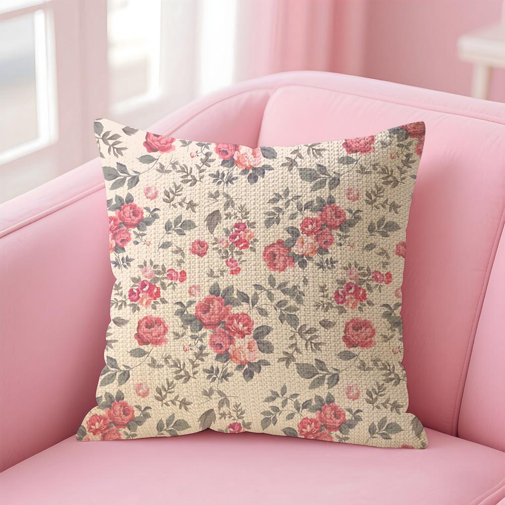 Floral Pattern Cute Cushion Cover Natural Linen Pillow Case DoubleSided Print Decorative Sofa Pillowcase Home Decor Gift