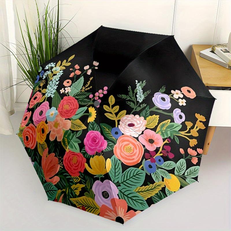 1pc Floral Bouquet Automatic Open/close Folding Umbrella, Compact Portable Travel Umbrella, Perfect Birthday/Christmas, Cute Umbrella, Durab