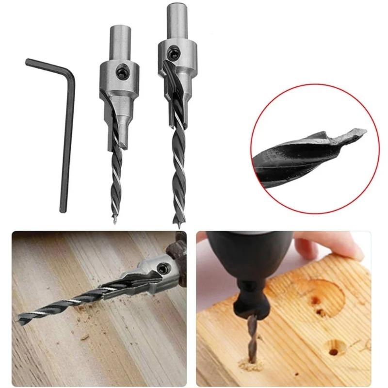 1 Set 3 Steps Countersink Drill Bit Pilot  Bits Set Reamer Screw Hinge Hole Saw Chamfer 4-6 5-7mm Steps