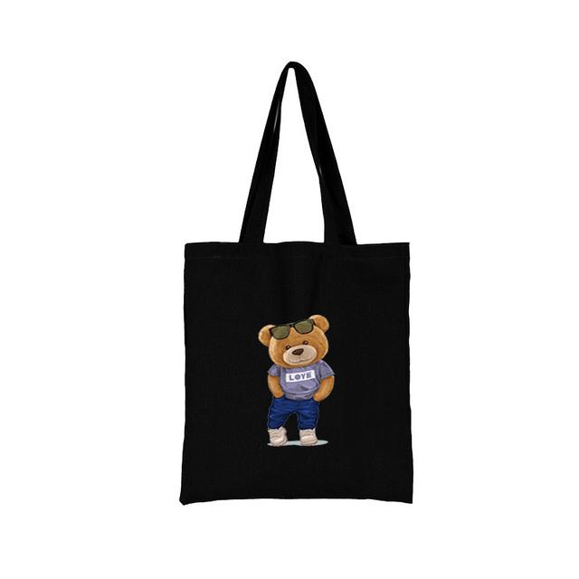 Women Shopping Bag All-match Bear Series Handbag Foldable Reusable Cloth Shopper Harajuku Style Bag Student Canvas Tote Bag