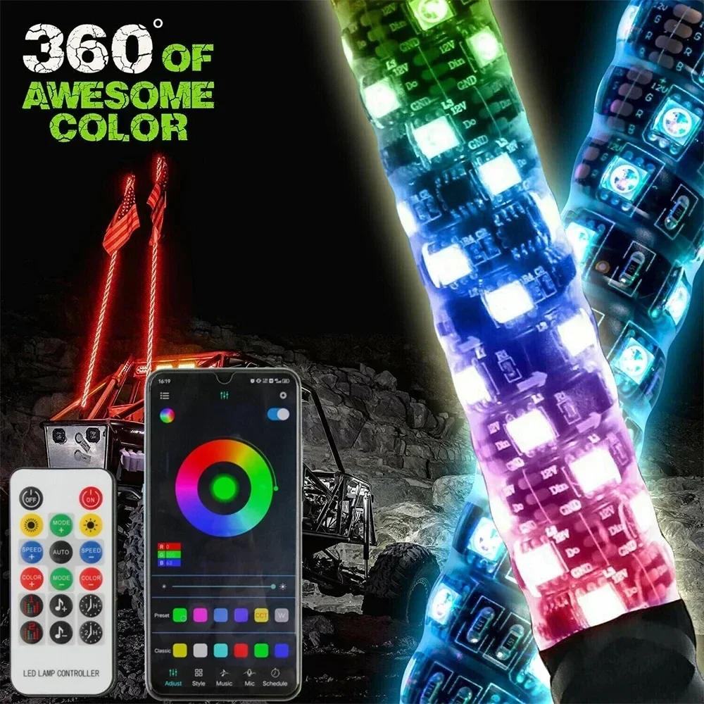 LED Whip Light With App Remote Control Spiral RGB Chasing Music Whip Light for UTV ATV RZR Can-Am SXS Polaris Amagi