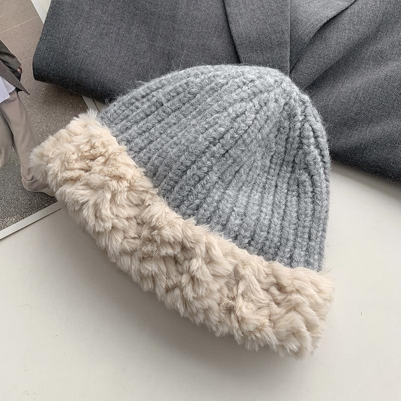 Women's Big Head Wool Hat with Versatile Face In Autumn and Winter Small Knitted Hat with Thickened Warm Plush Ear Protection Fisherman's Hat