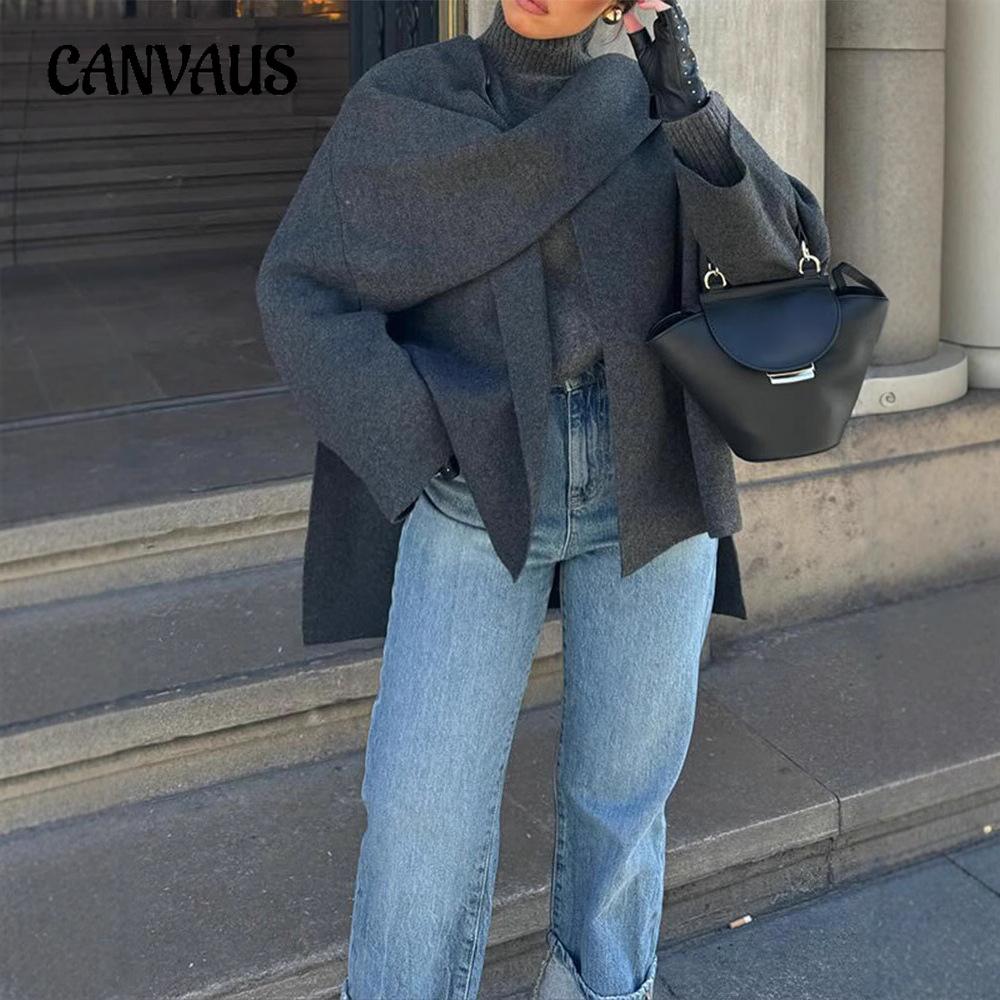 Dámský pletený kabát/bunda s krátkým/dlouhým rukávem na podzim a zimu, ležérní volný šál, pláštěnka, šála, kardigan