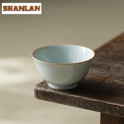 125ml Handmade Ice Cracked Glazed Tea Cup Azure Ru Kiln Porcelain Master Single Cup Tasting Puer Tea Bowl Mugs Kung Fu Teaware
