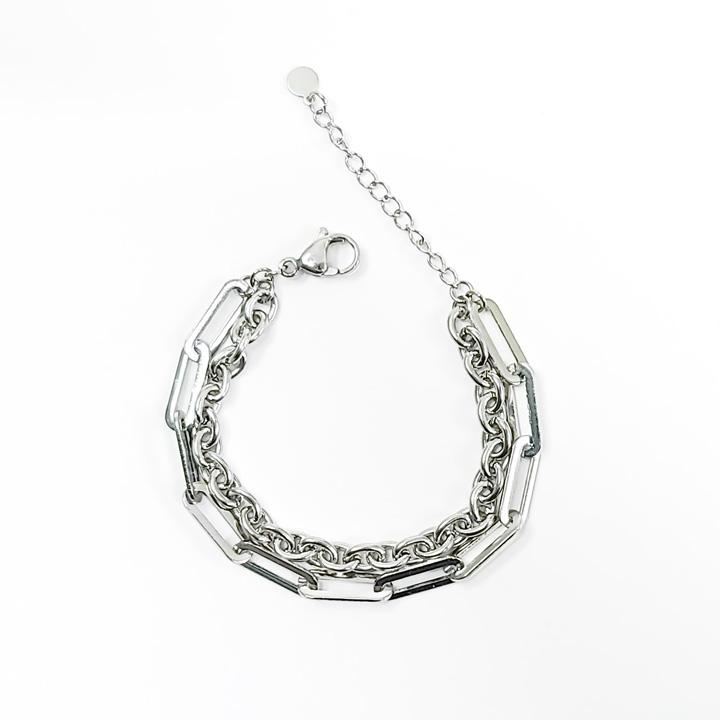 Glory_Arden [Unisex] Surgical Steel 2-Type Chain Double Bracelet / Ghmb-201