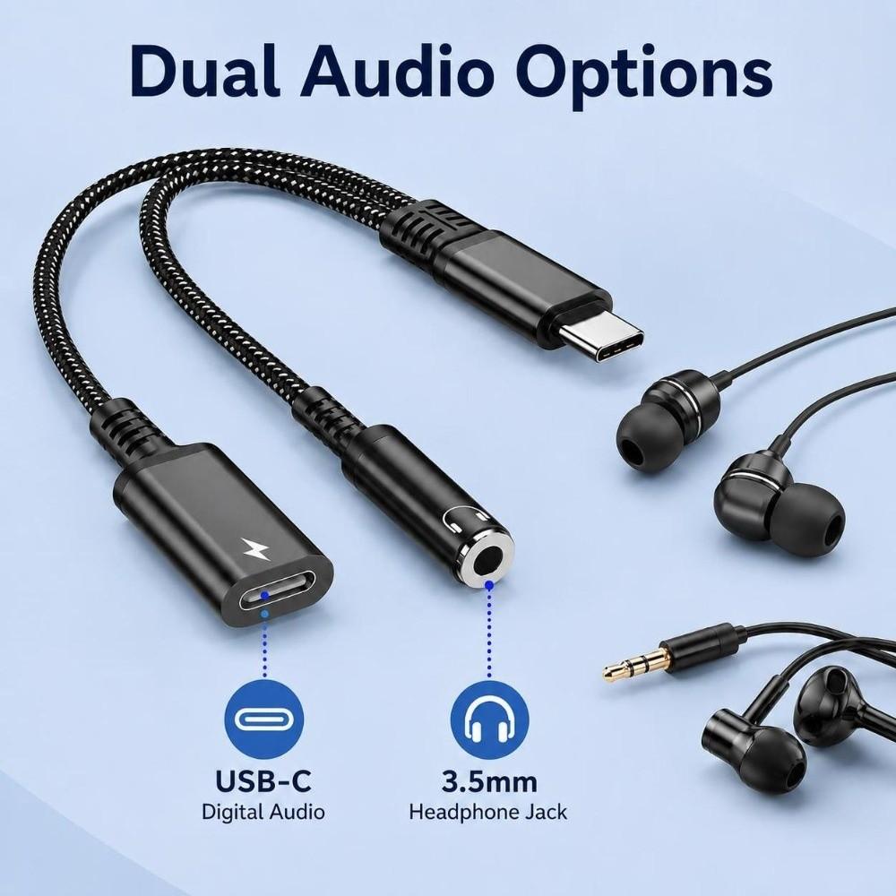 Dual Type-C Port Type-C Audio Adapter 3 In 1 Type-C Splitter Dongle  for Laptop Phone Tablet