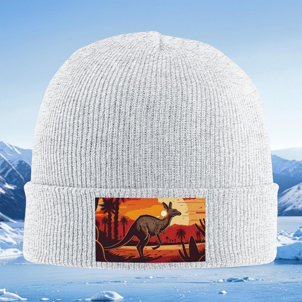 Sunset kangaroo palm trees desert Men Women Unisex Knitted Hat Beanie Pullover Cap Winter Thermal Warm Christmas Outdoor Cycling