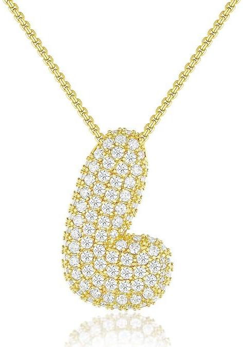 Stainless Steel Bubble Letter Initial Pendant Chunky Women Personality Jewelry Zircon Gold Plated Balloon 26 Letter Necklaces