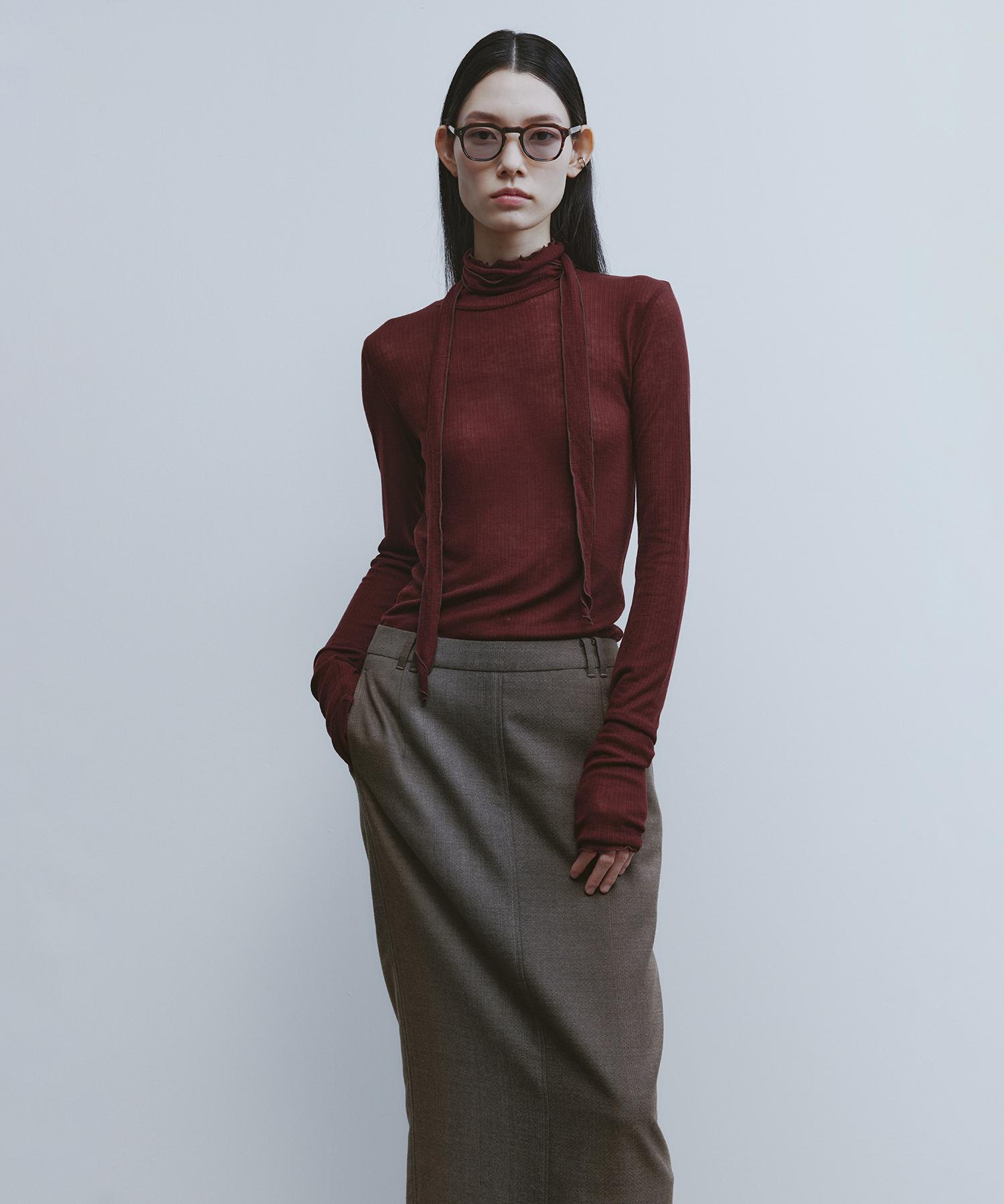 Youth Tied High-Neck Jersey Top-Burgundy M
