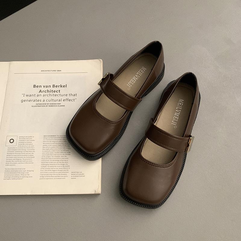 

Модный темперамент Белый французский легкий рот квадратная голова туфли Мэри Джейн женская одежда 2025 новые летние ретро одинарные туфли 40 коричневый