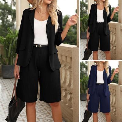 Damedress Todelt Mote Businessdress Casual Trekvart ermet Cardigan + Shorts 2-delt sett