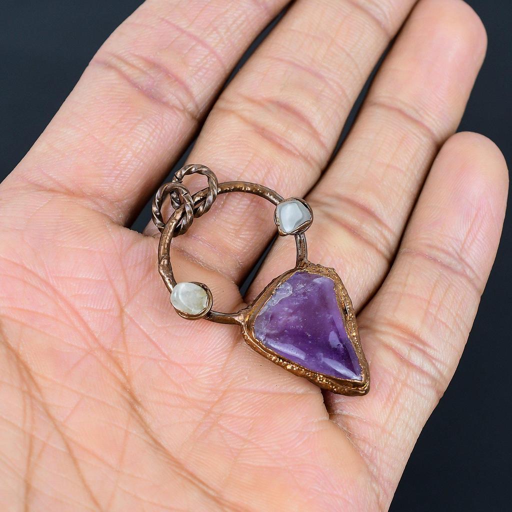 Amethyst Pendant Gemstone Jewelry, Copper Electroformed Pendant, Gift For Women Handmade Pendant