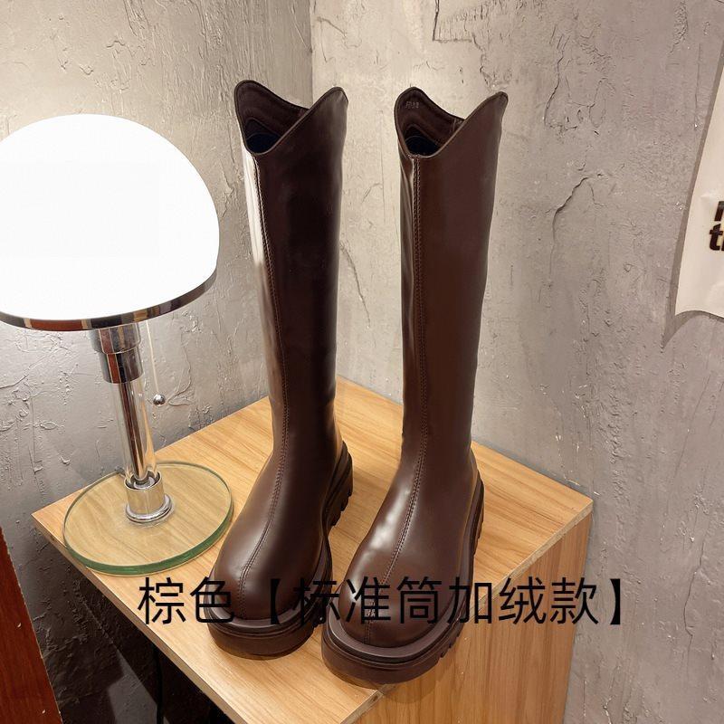 2025 long boots knight boots medium tube new autumn and winter small tall boots velvet long boots thick-soled Martin boots women
