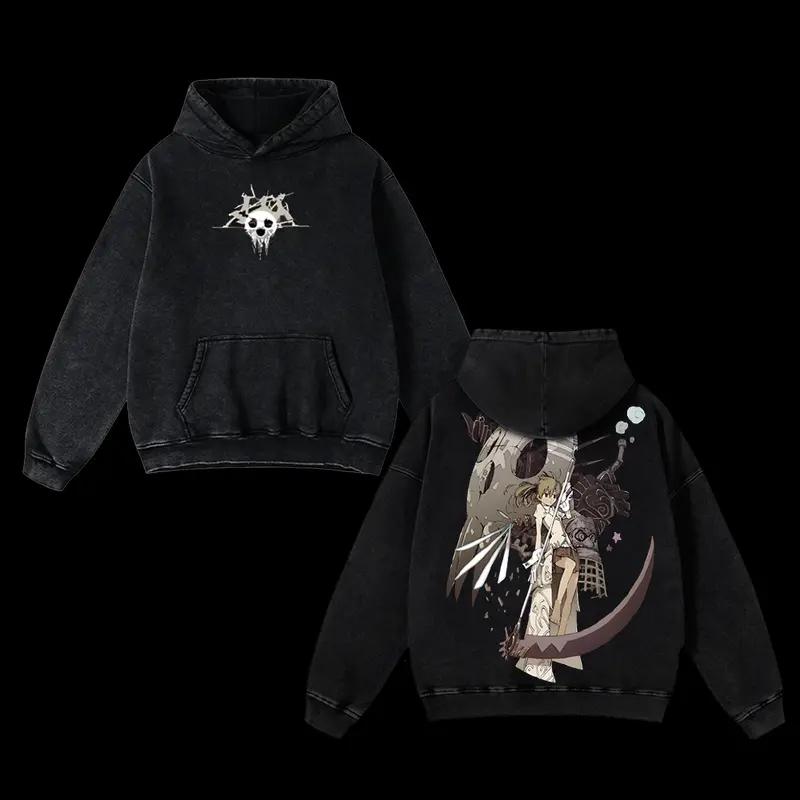 

Anime Soul Eater Gorgon Arachne Print Hooded Men Women Hoodies Washed Sweatshirt Casual Cotton Pullover Harajuku Male Streetwear XXL