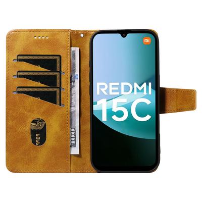 For Xiaomi Redmi 15C 5G (EU) (173mm)/15C 4G (EU) (173mm) Leather Case Wallet Stand Grids Imprinted Phone Cover with Strap