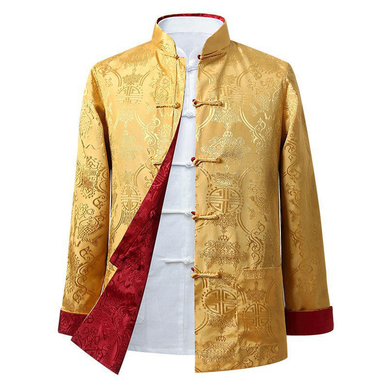 Double-Sided Tang Suit Jacket for Men: Long Sleeve, Chinese Style, Ideal for Middle-Aged & Elderly - Perfect for Spring & Autumn.