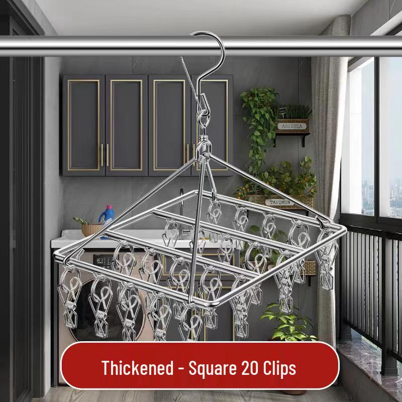 Rotating Stainless Steel Sock Drying Rack with Anti-Drop Pegs for Home and Dormitory Use