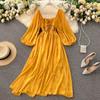 Gentle Style Dress Autumn SpringNew Female French Retro Square Collar Foreign Style Bubble Sleeve Chiffon Dresses