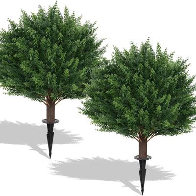 Artificial Cedar Topiary Ball Trees,16''UV Resistant Fake Evergreen Shrubs Bushes Plants with Ground Spike Fake Plants for Outdoor Indoor Front Porch