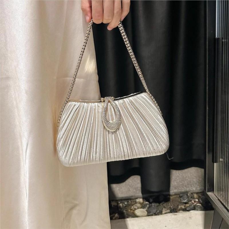 JIAERDI Satin Pleated Evening Handbag Women Fashion Luxury Design Shoulder Bag Ladies Shiny Chain Chic 2025 New Crossbody Bag
