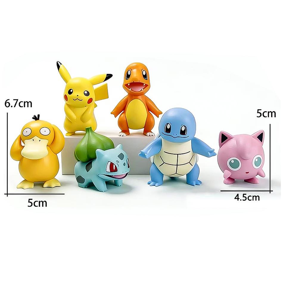 6pcs/set Pok  Mon Figures Pikachu Toys Model Charmander Psyduck Squirtle Jigglypuff Bulbasaur Kawaii Collect Dolls Kids Gift