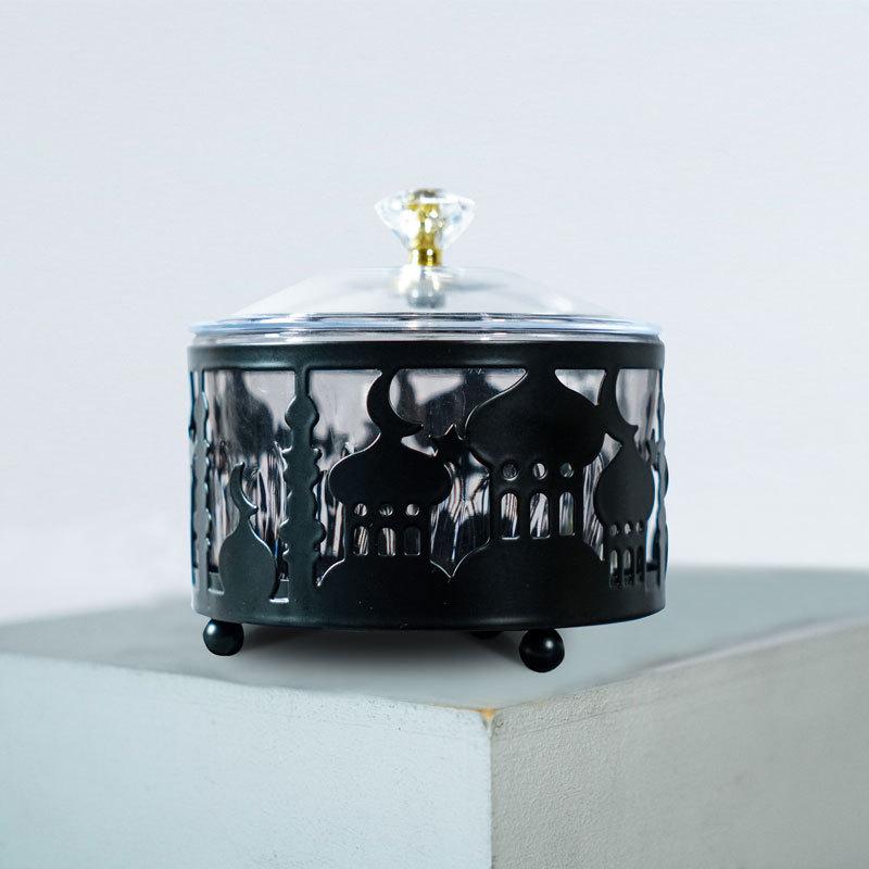 Eid Mubarak Serving Platters with Lid, Metal Ramadan Dessert Tray Food Storage Box Jar Container Table Decoration for Cookies Candy