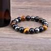 Bracelet - B - Œil de tigre - Hématite - Obsidienne noire - Triple Protection