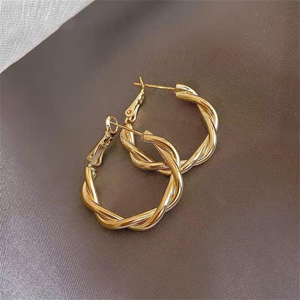 

New Temperament Circles Hoops Earrings for Women Girls Simple Gold Color Exquisite Metal Ear Stud Fashion Jewelry Gift