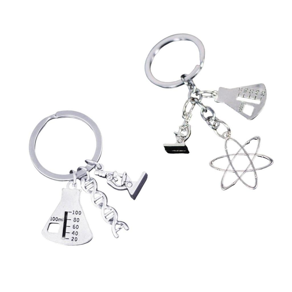 Scientific Microscope and Flask Keychain Set Accessory for Science Enthusiasts and Students Sturdy Alloy Materials