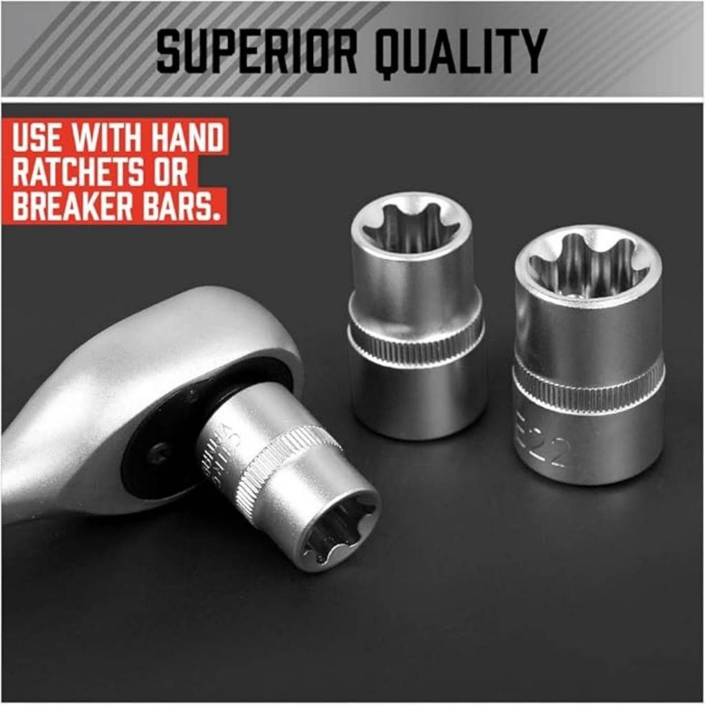 SEDY 14-Piece E-TORX Socket Set - Premium Female Torx Socket Set, Torque Star Sockets, External Torx Sockets, E4 E5 E6 E7 E8 0 1 2 4 6 8 E