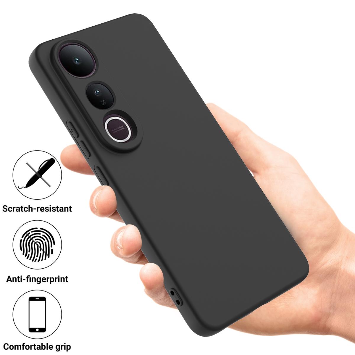 

For vivo V50 Lite 5G/vivo V50 Lite 4G Liquid Silicone Case Phone Back Cover with Hand Strap Black