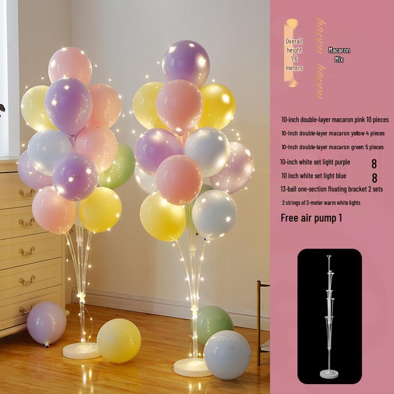 Anniversary & Birthday Balloon Column Decorations: Event Scene Layout with Floor and Background Balloons