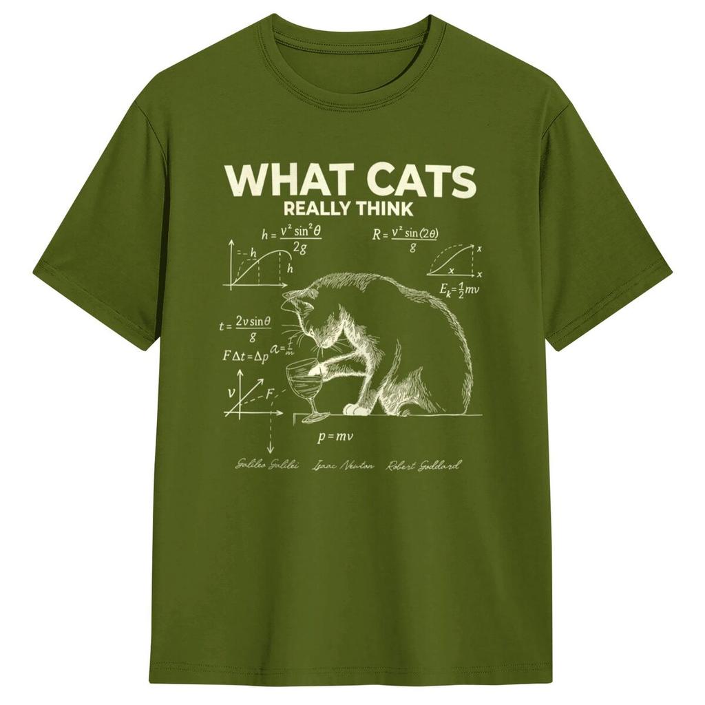 Men Funny Science Physics Cat Meme What Cats Really Think T Shirts Tees Short Sleeve T-Shirt Crewneck Tee Shirt Plus Size 5XL