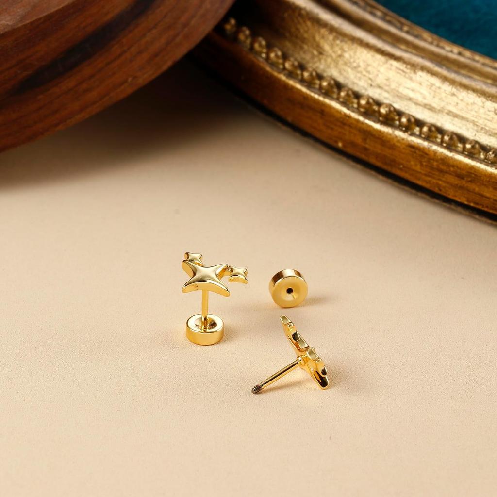 Drperfect 1 Paar Flache Schraubverschluss Ohrstecker Kleine Sternohrringe Helix Knorpel Tragus Piercing Zirkon für Damen