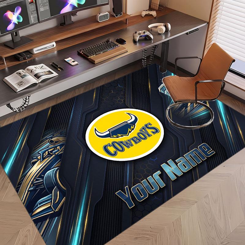 Custom Rug North Queensland Cowboys Pattern Print Name Text Soft Non‑Slip Floor Carpet for Home Indoor Decoration