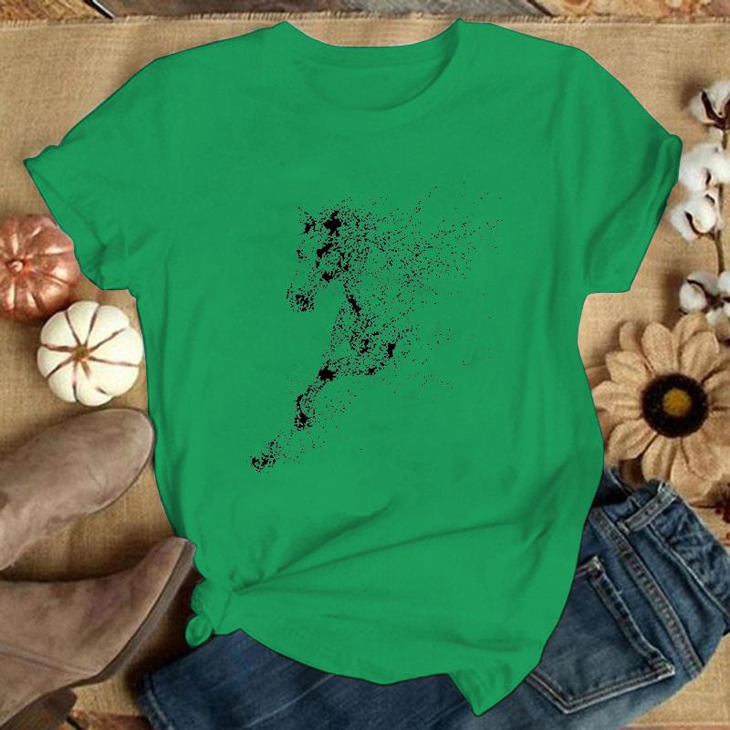 

Летний топ с круглым вырезом и 3D-принтом с лошадью, модная повседневная женская футболка с коротким рукавом 6XL зелёный