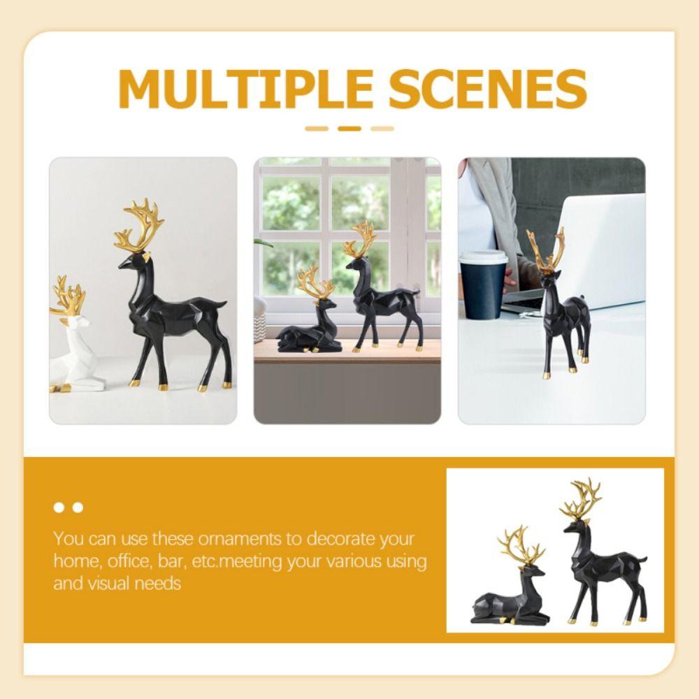 2Pcs Sitting/Standing Position Deer Desktop Ornament Modern Elk Figurine Office Desktop