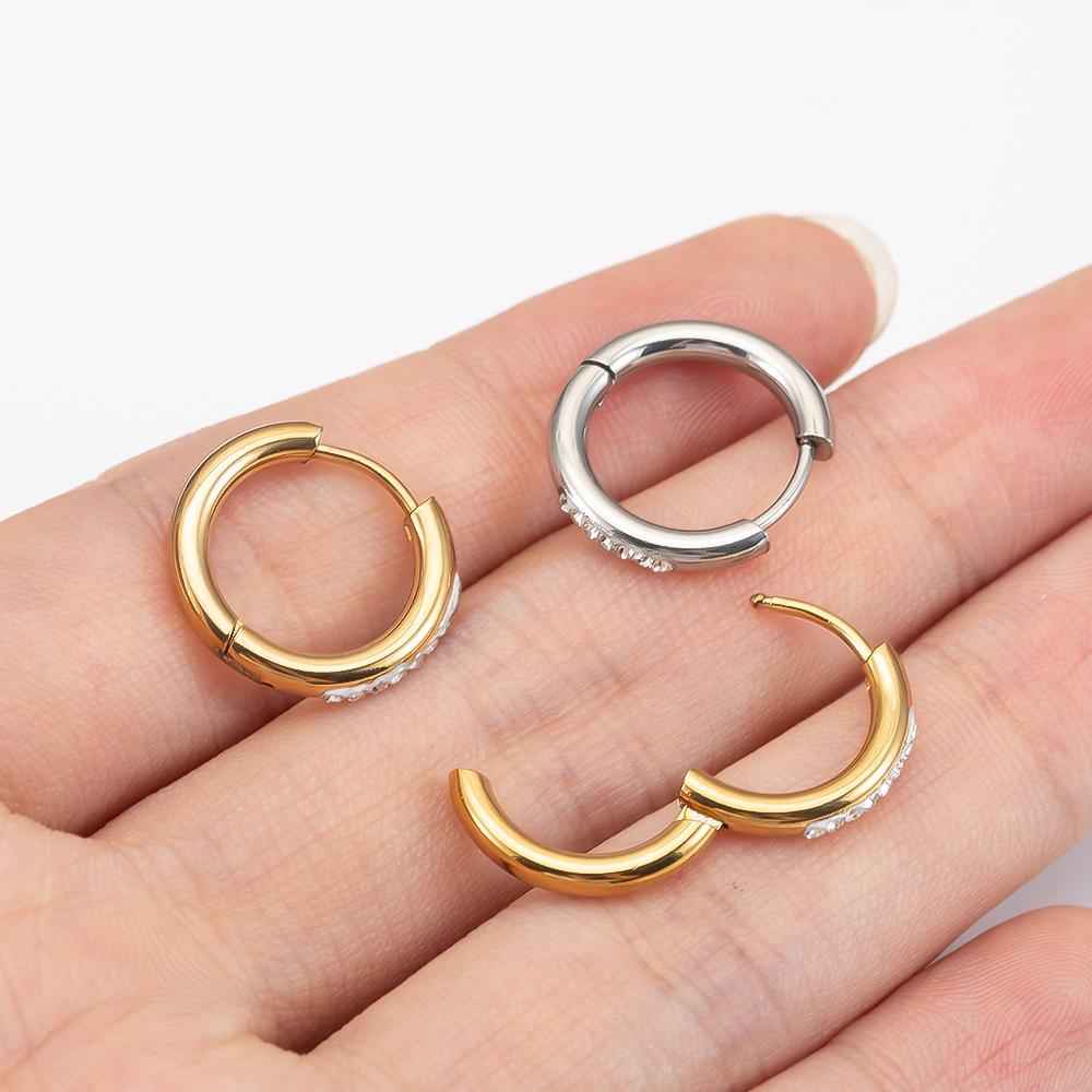 2pcs 4pcs Stainless Steel Hoop Earrings Transparent Crystal Beads Round Ear Clip Fashion DIY Jewelry Earrings Supplies Wholesale