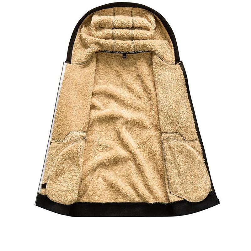 Hoodies Men Autumn Winter Thicken Fleece Sherpa Jacket Zip Up Hooded Coats Zipper Pockets Wear
