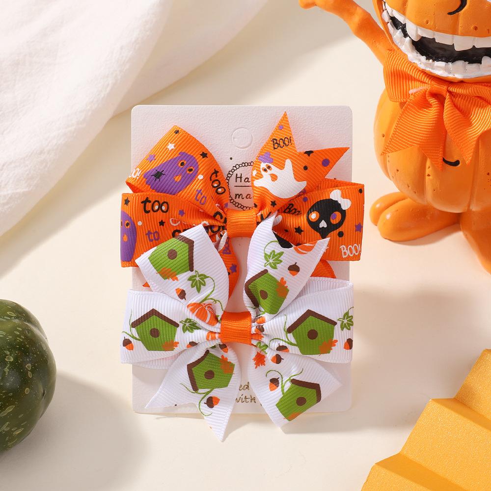 Popular Children'S Hair Accessories Set Accessories Halloween Ribbed Bow Hairpin Children'S Accessories 638