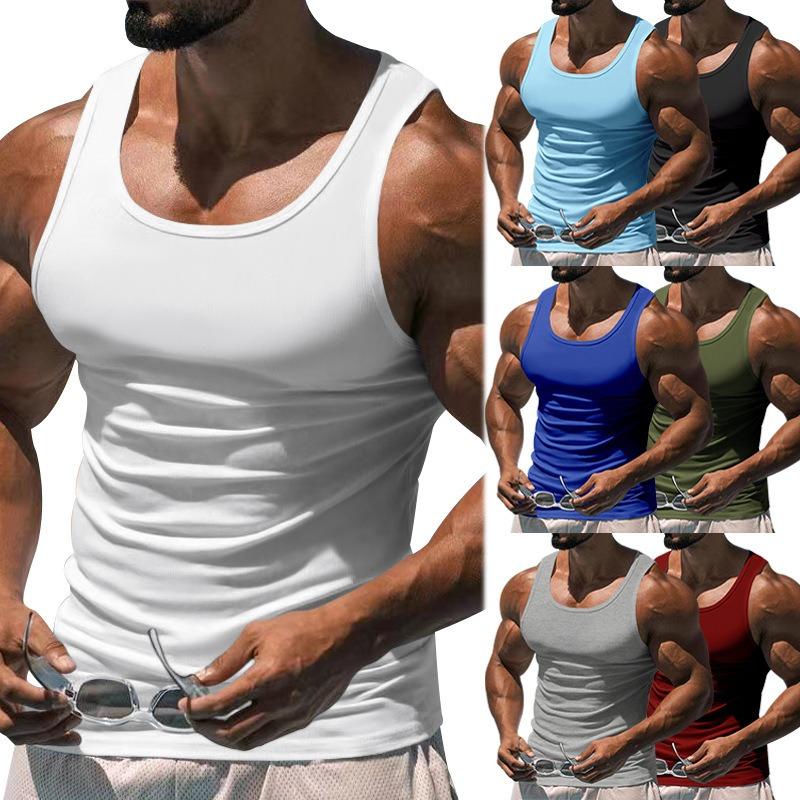 Mens Solid Color I Shaped Fitness Sports Gym Tank Top