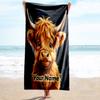 1PC Custom Name Highland Cow Portrait Beach Towel Highly Absorbent And Sand-Resistant Towel for Swimming, Pool, Yoga, And Travel Lightweight